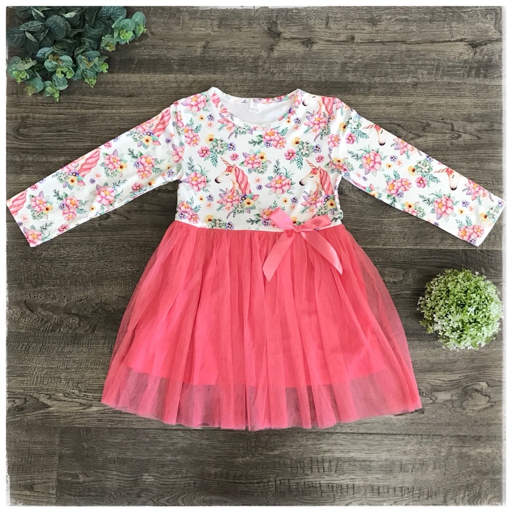 🦄 Unicorn Floral Dress with Tulle Skirt 🦄